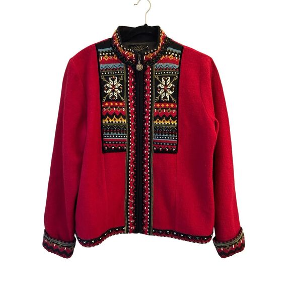 Vintage Icelandic Design Boiled Wool Nordic Embroidered Jacket sz XL? Holiday Ch - Picture 1 of 12
